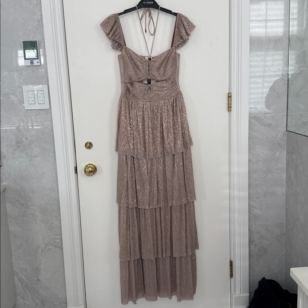 Sabina Musayev Plissé Effect Tiered Maxi Dress